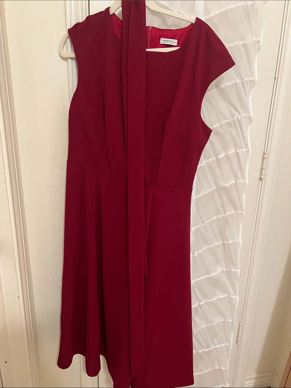 Sleeveless Wine Midi Dress with Scarf Tie